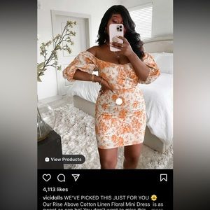 Vici Dolls Cotton linen floral orange mini dress